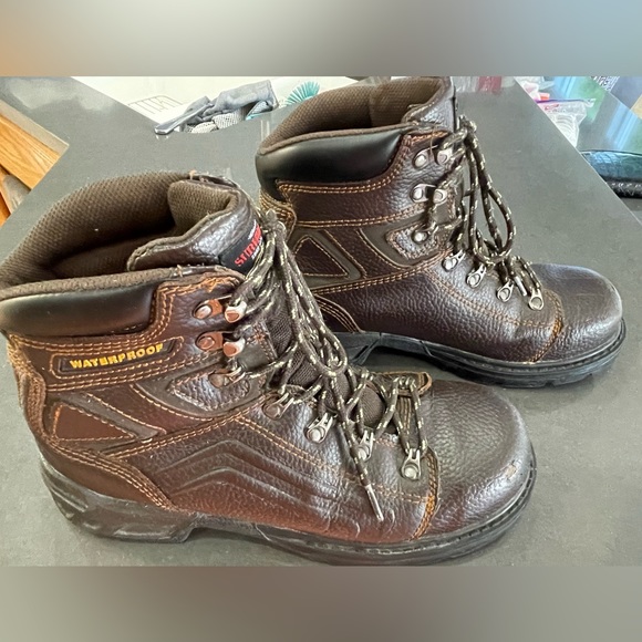 HERMAN SURVIVORS WATERPROOF LEATHER WORK BOOTS. BROWN Steel toes. Men’s size 8.5 - Picture 4 of 6